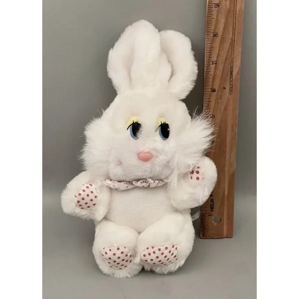 Vintage Ace Novelty Co  Bunny Rabbit Plush 8” White Red Polka Dots Easter